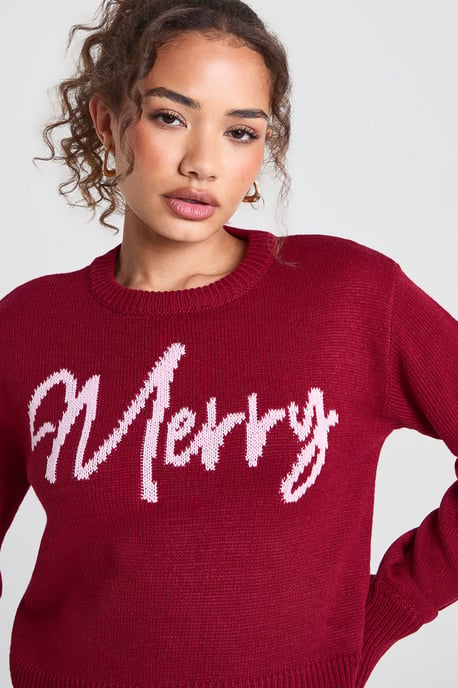 Merry Slogan Cropped Christmas Jumper - Image 4