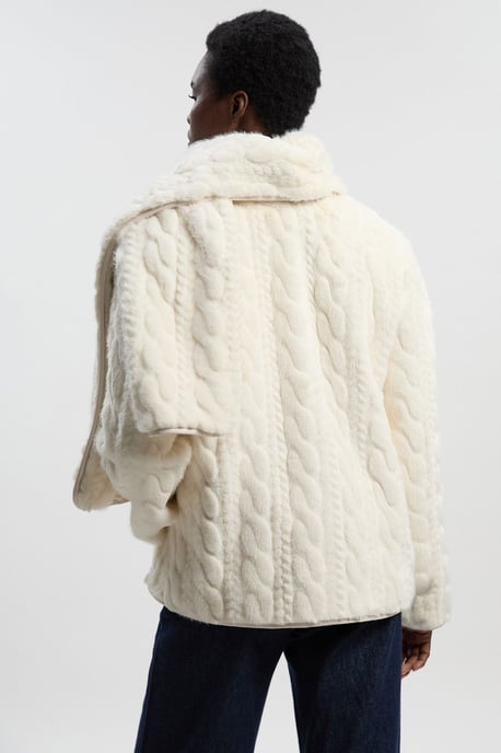 Petite Textured Faux Fur Scarf Neck Coat - Image 3