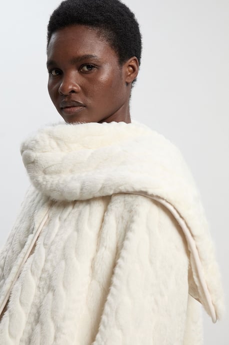 Petite Textured Faux Fur Scarf Neck Coat - Image 4
