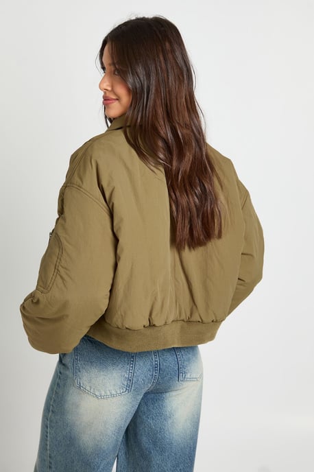 Ruched Sleeve Bomber Jacket - Image 2
