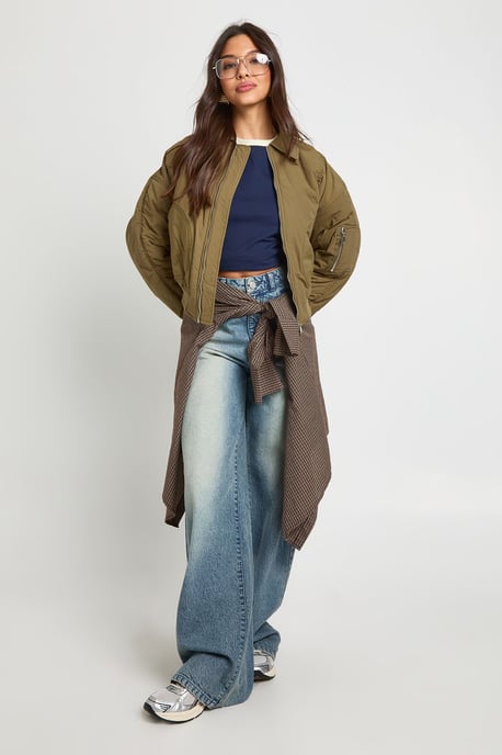 Ruched Sleeve Bomber Jacket - Image 3