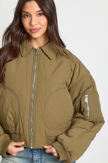 Ruched Sleeve Bomber Jacket - Image 4
