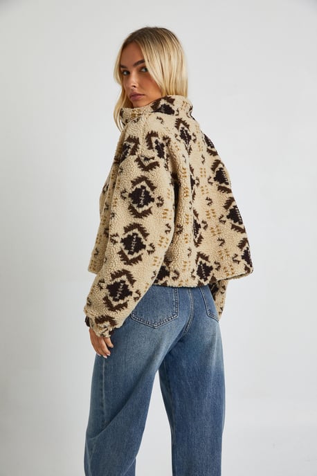 Aztec Teddy Zip Bomber Jacket - Image 2