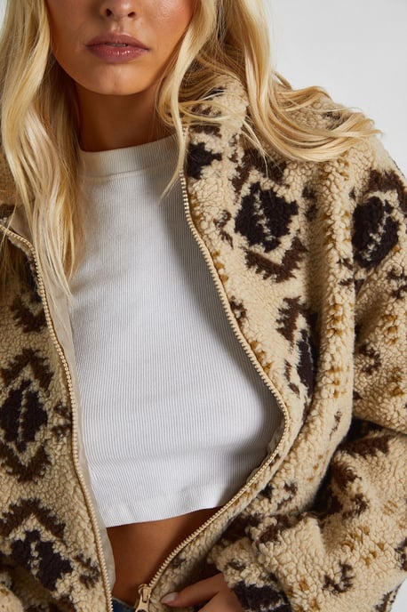 Aztec Teddy Zip Bomber Jacket - Image 4
