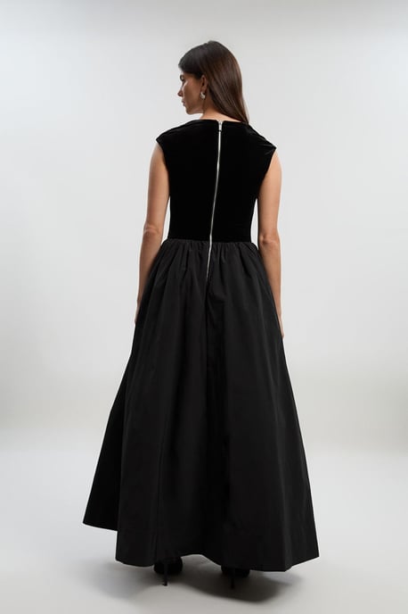 Petite Velvet Sleeveless Body With Taffeta Drop Waist Maxi Dress - Image 3