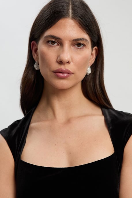Petite Velvet Sleeveless Body With Taffeta Drop Waist Maxi Dress - Image 4
