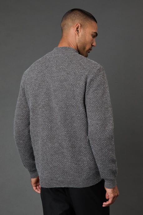 Mid Grey Funnel Neck Knitted Zip Through Jumper - Image 5