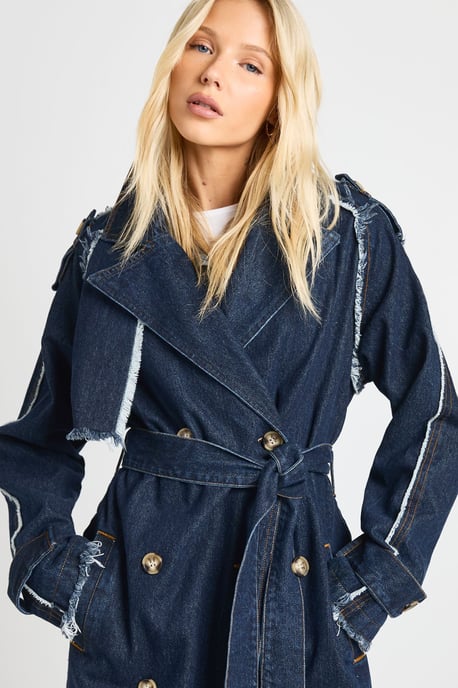 Frayed Seam Denim Trench Coat - Image 2