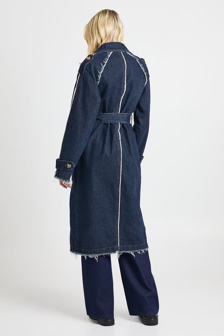 Frayed Seam Denim Trench Coat - Image 3