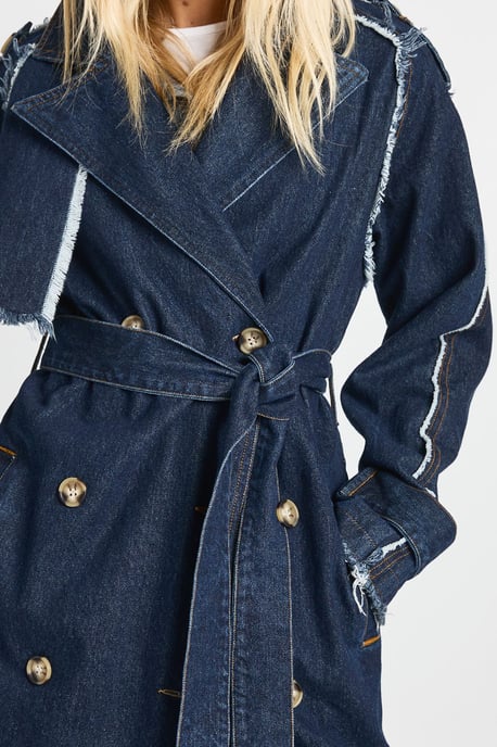 Frayed Seam Denim Trench Coat - Image 4