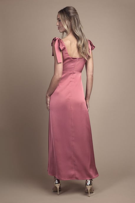 Satin Tie Shoulder Midi Bridesmaid Dress - Image 3