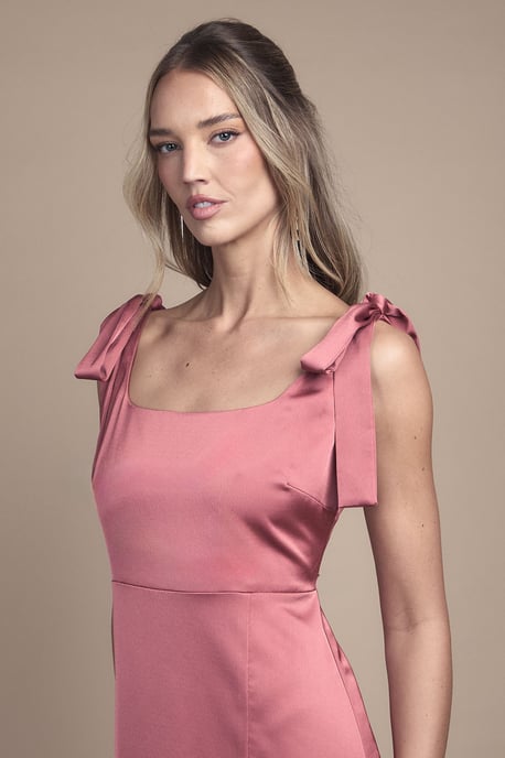 Satin Tie Shoulder Midi Bridesmaid Dress - Image 5