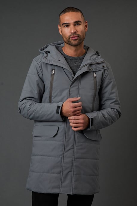 Grey Quilted Long Coat - Image 1