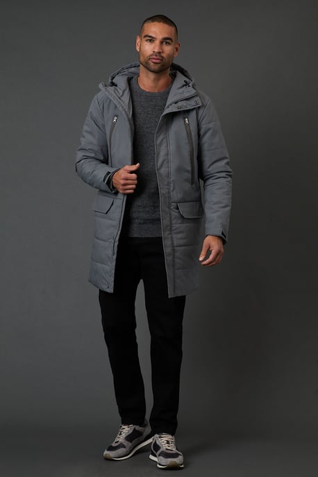 Grey Quilted Long Coat - Image 2