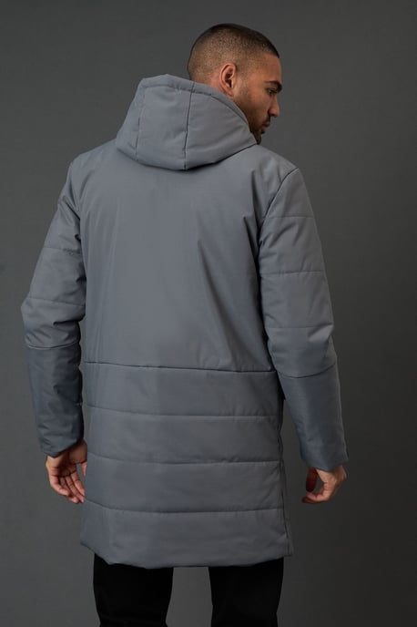 Grey Quilted Long Coat - Image 3