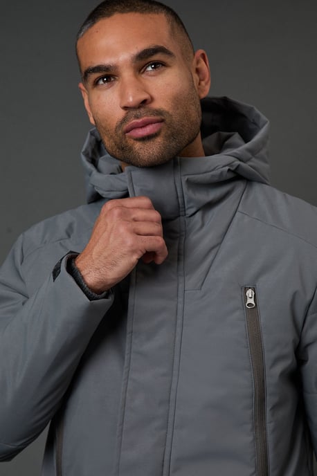 Grey Quilted Long Coat - Image 4