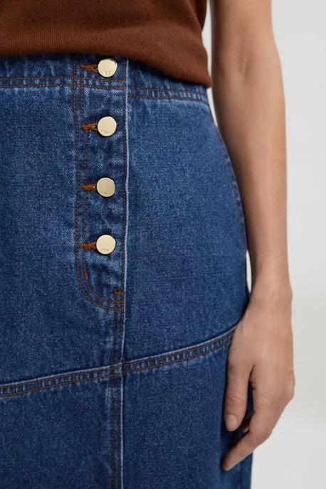 Denim Asymmetric Button Front A line Skirt - Image 3