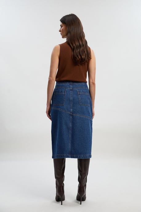 Denim Asymmetric Button Front A line Skirt - Image 4