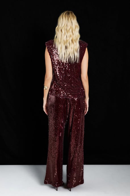 Low Rise Drawcord Waistband Sequin Trouser - Image 2