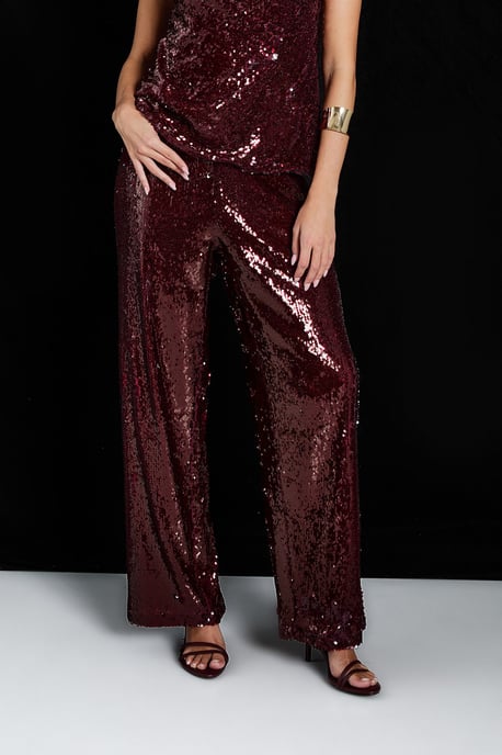 Low Rise Drawcord Waistband Sequin Trouser - Image 3