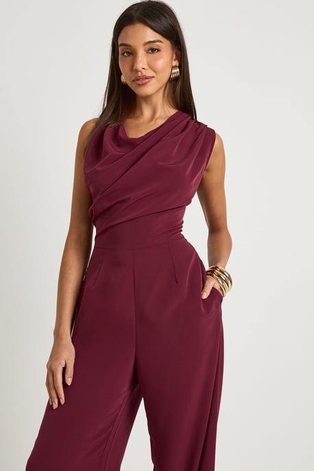 Aysmmetric Woven Wide Leg Jumpsuit - Image 3