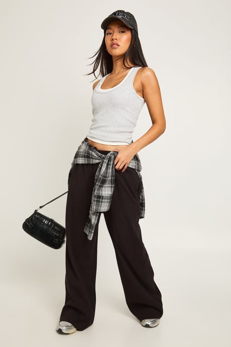 Petite Rib Wide Leg Trouser - Image 1