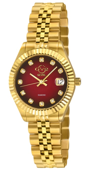 Swiss Quartz Diamond Naples Red Dial Yellow Gold Watch - Image 1