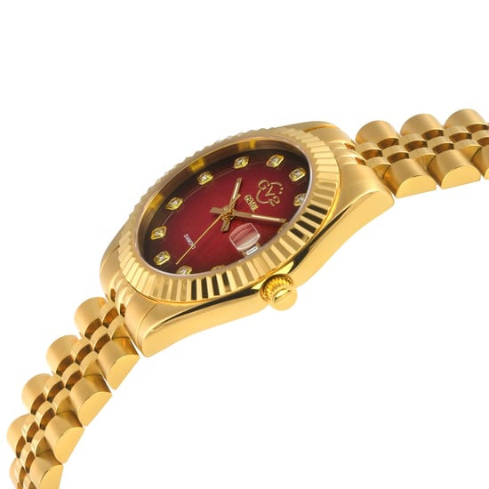 Swiss Quartz Diamond Naples Red Dial Yellow Gold Watch - Image 3