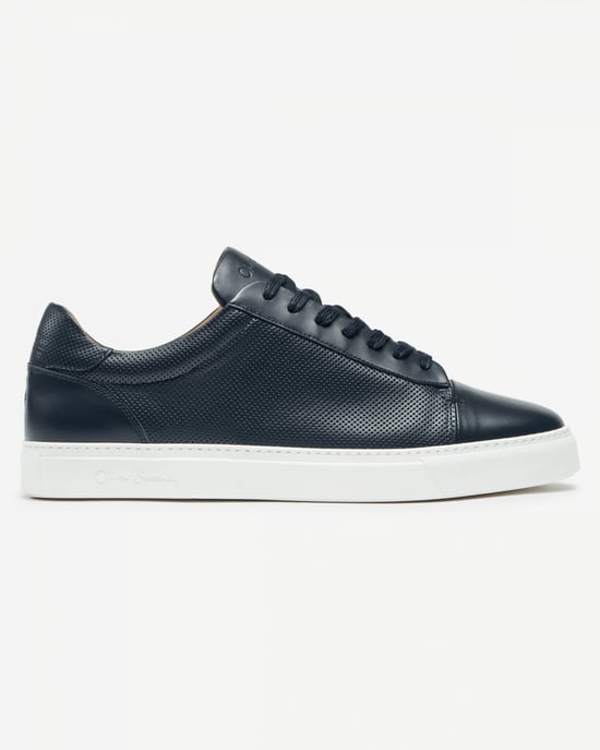 Almada Oliver Sweeney Almada Mens Perforated Leather Trainers Trainers in Dark Blue - Image 2