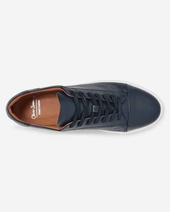 Almada Oliver Sweeney Almada Mens Perforated Leather Trainers Trainers in Dark Blue - Image 4