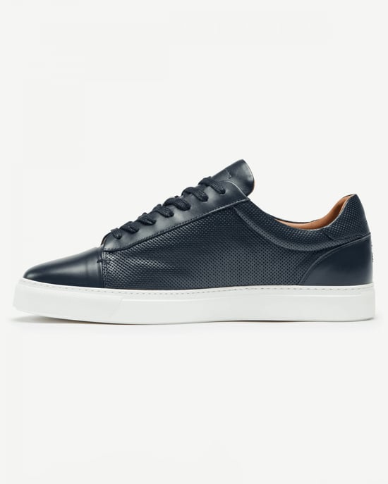 Almada Oliver Sweeney Almada Mens Perforated Leather Trainers Trainers in Dark Blue - Image 5