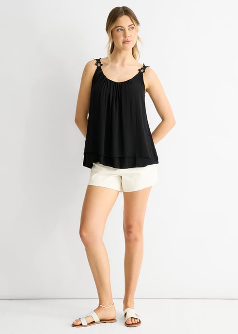 Black Floral Straps Oversized Top - Image 1