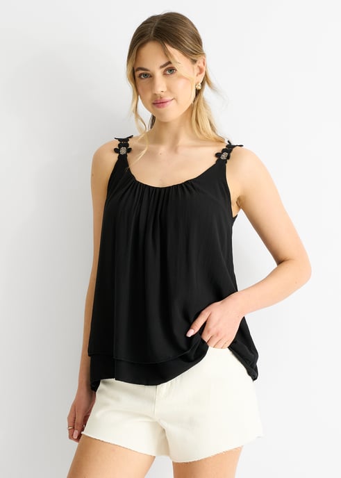 Black Floral Straps Oversized Top - Image 2
