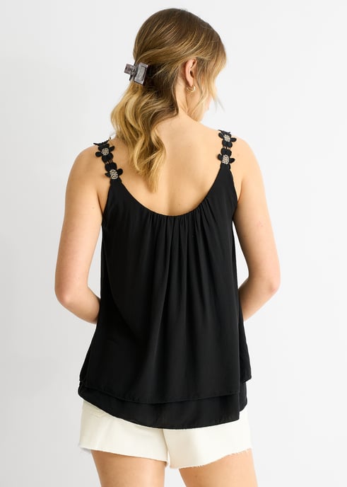 Black Floral Straps Oversized Top - Image 4