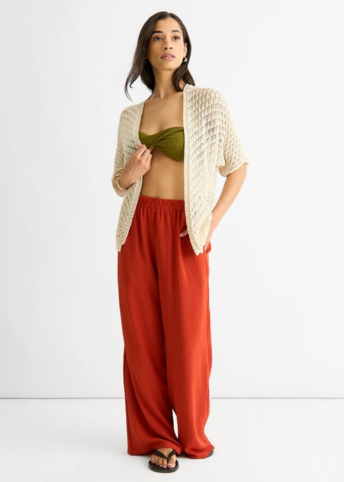 Beige Edge to Edge Crochet Cardigan - Image 1