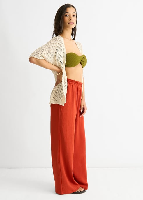 Beige Edge to Edge Crochet Cardigan - Image 3