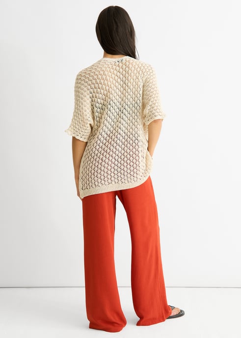 Beige Edge to Edge Crochet Cardigan - Image 4