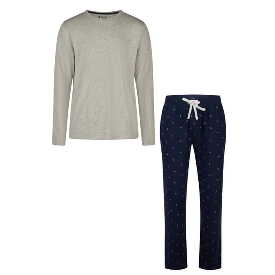 Happy Shorts Heren kerst pyjama set shirt + broek grijs/donkerblauw zuurstok print - Image 1
