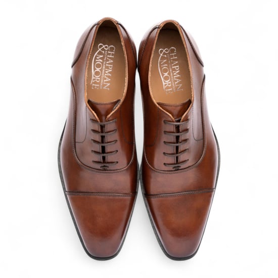 Chapman & Moore Men's Brown Plain Leather Brogue Cap-Toe Oxford Shoes - Image 4