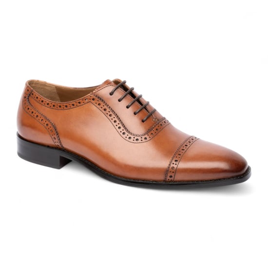 Chapman & Moore Men's Tan Brown Leather Semi-Brogue Cap-Toe Oxford Shoes - Image 3