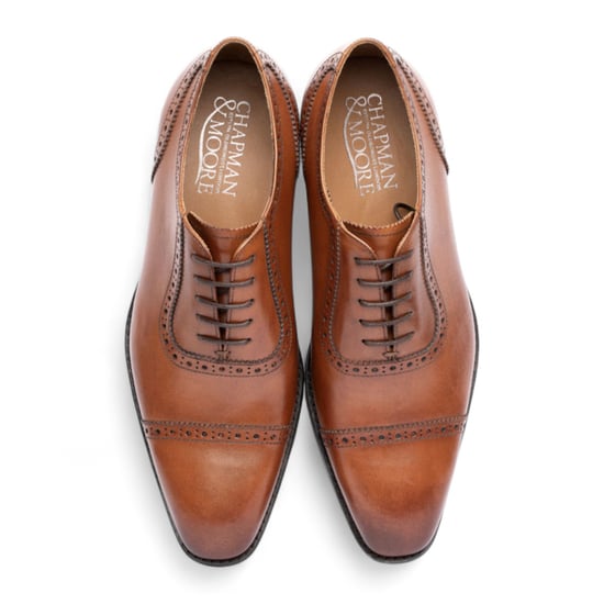 Chapman & Moore Men's Tan Brown Leather Semi-Brogue Cap-Toe Oxford Shoes - Image 4