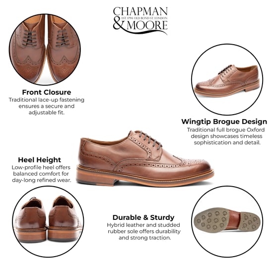 Chapman & Moore Men's Brown Leather Derby Brogue Oxford Dress Shoes - Image 2