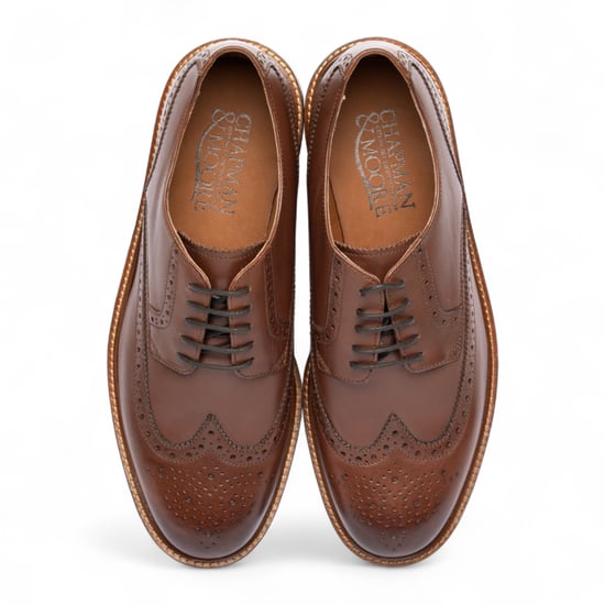 Chapman & Moore Men's Brown Leather Derby Brogue Oxford Dress Shoes - Image 4