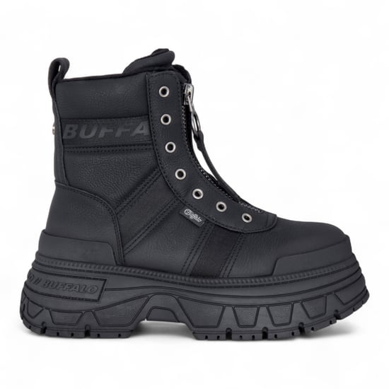 Buffalo Dam Svarta Chunky Platform Framdragkedja Höga Ankelstövlar - Fusion - Image 1