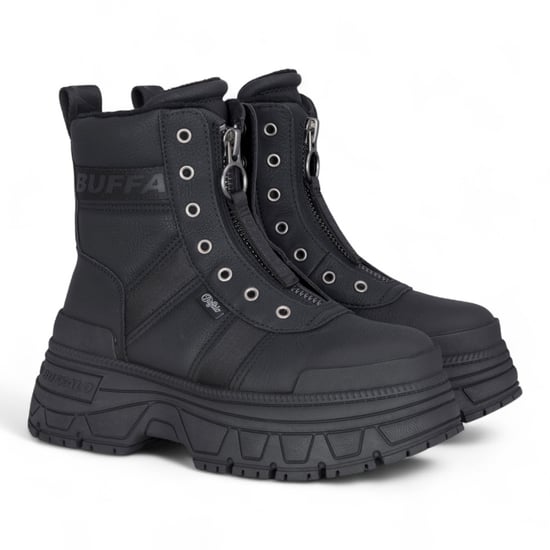 Buffalo Dam Svarta Chunky Platform Framdragkedja Höga Ankelstövlar - Fusion - Image 3