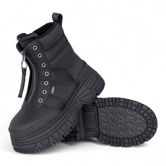 Buffalo Dam Svarta Chunky Platform Framdragkedja Höga Ankelstövlar - Fusion - Image 4
