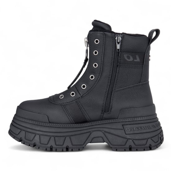 Buffalo Dam Svarta Chunky Platform Framdragkedja Höga Ankelstövlar - Fusion - Image 5