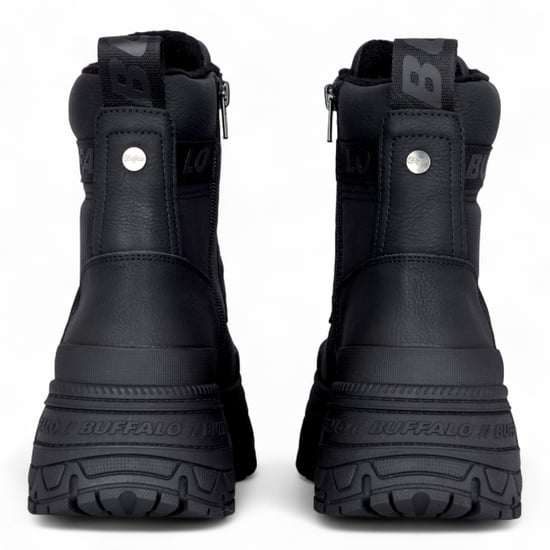 Buffalo Dam Svarta Chunky Platform Framdragkedja Höga Ankelstövlar - Fusion - Image 6