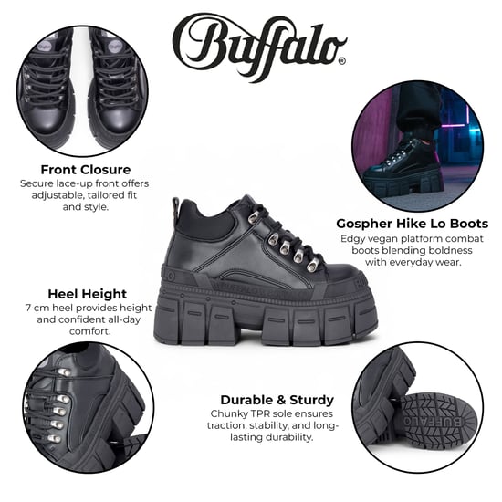 Buffalo Womens Chunky Platform Black Gothic Ankle Boots - Gospher Hike-Lo - Image 2