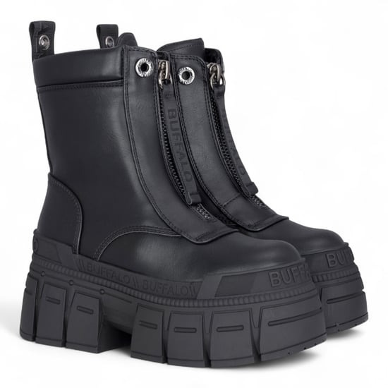 Buffalo Womens Black Chunky Platform Front Zip High Ankle Combat Boots - Gospher - Image 3